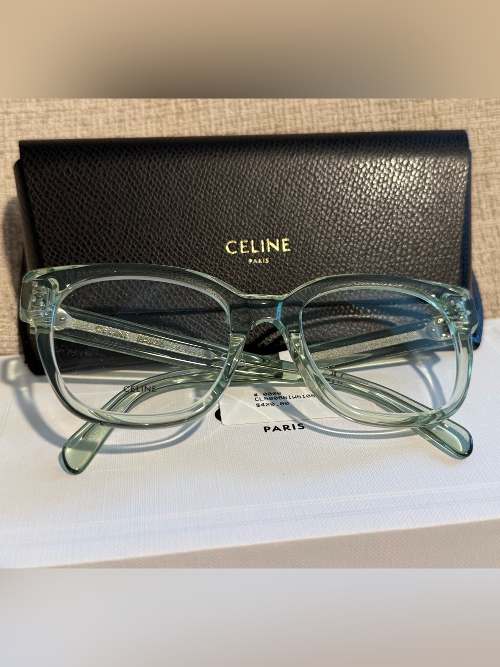 NWT Celine 3-dot 51mm optical classes in mint green with original case and box.